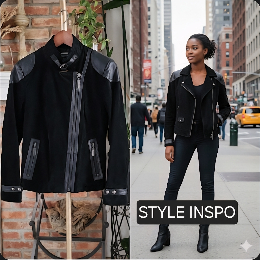 NWOT Queen Collection Suede Lamb 100% Leather Motorcycle Jacket Black Size XS